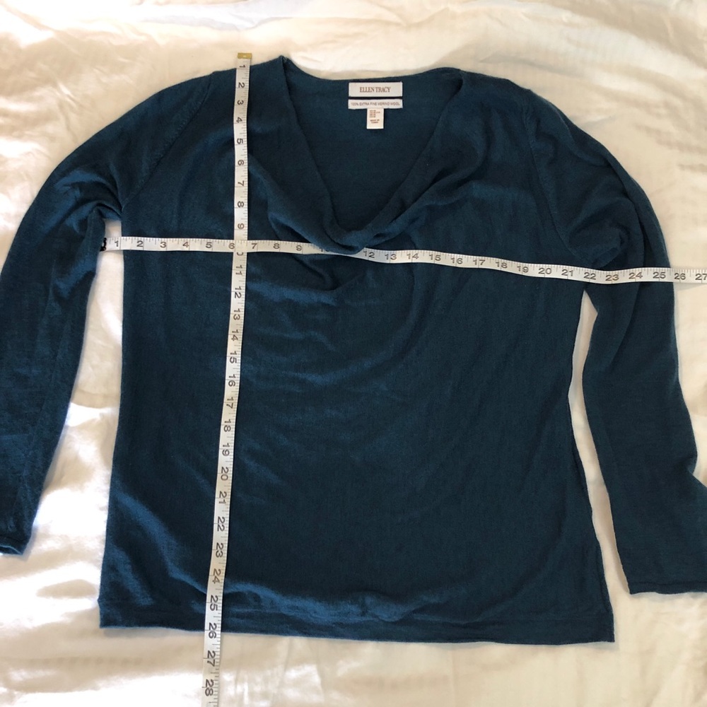 Ellen Tracy teal merino drape neck sweater